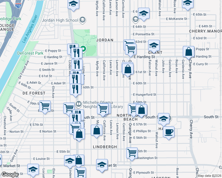 map of restaurants, bars, coffee shops, grocery stores, and more near in Lakewood