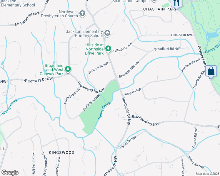 map of restaurants, bars, coffee shops, grocery stores, and more near 4 Broadland Road Northwest in Atlanta