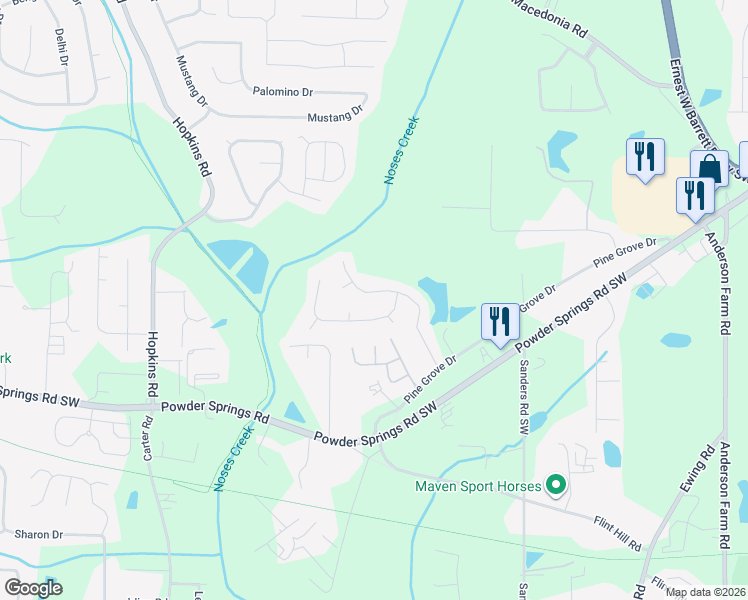 map of restaurants, bars, coffee shops, grocery stores, and more near 3713 Lockerbie Lane in Powder Springs