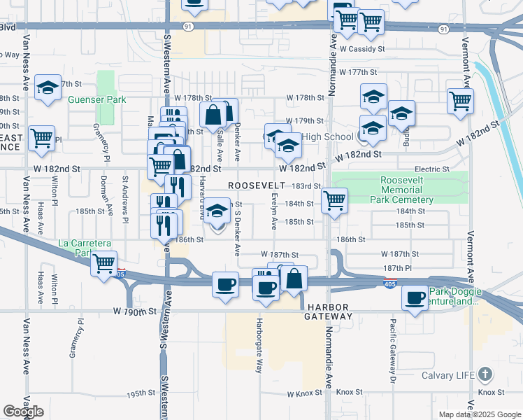 map of restaurants, bars, coffee shops, grocery stores, and more near in Los Angeles