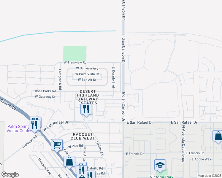 map of restaurants, bars, coffee shops, grocery stores, and more near 3723 El Dorado Boulevard in Palm Springs