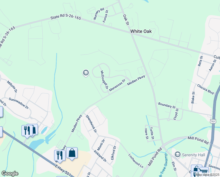 map of restaurants, bars, coffee shops, grocery stores, and more near 2712 McArthur Drive in Conway