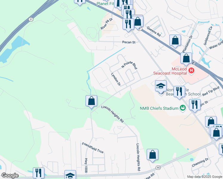 map of restaurants, bars, coffee shops, grocery stores, and more near 123 Juniata loop in Little River