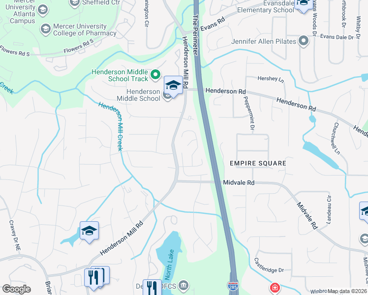 map of restaurants, bars, coffee shops, grocery stores, and more near 3362 Glenrose Point in Atlanta