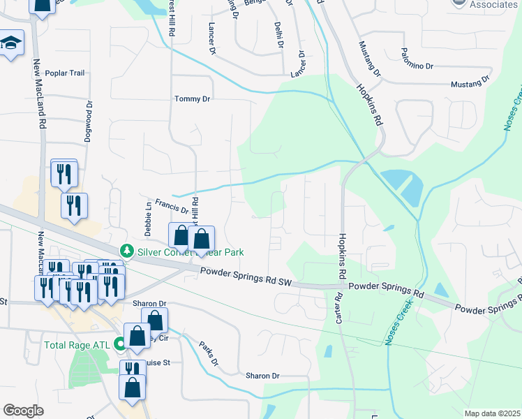 map of restaurants, bars, coffee shops, grocery stores, and more near 3708 Cheswolde Avenue in Powder Springs