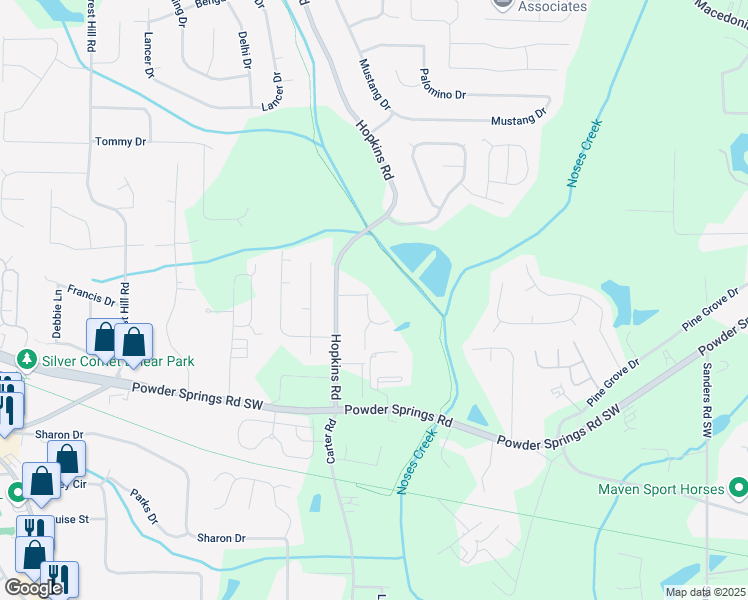 map of restaurants, bars, coffee shops, grocery stores, and more near 3703 Acorn Drive in Powder Springs