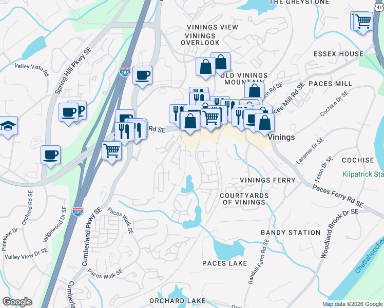 map of restaurants, bars, coffee shops, grocery stores, and more near 3529 Broughton Square in Atlanta