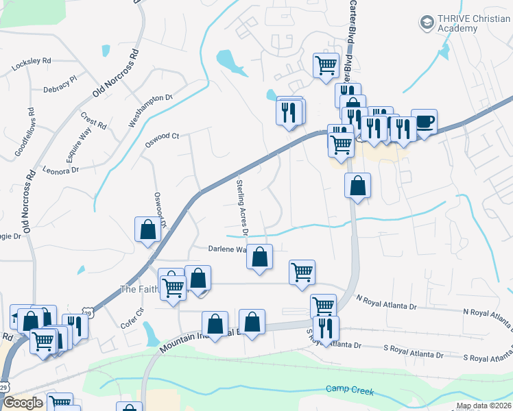 map of restaurants, bars, coffee shops, grocery stores, and more near 2634 Summit Hills Lane in Tucker