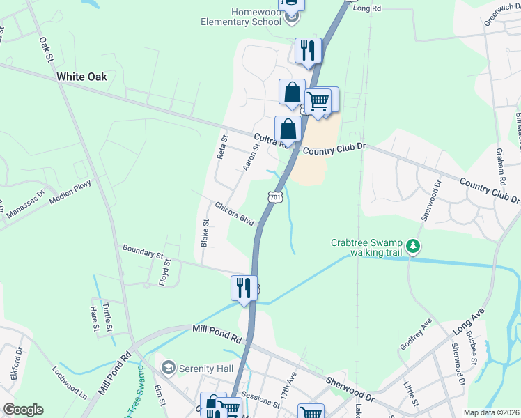 map of restaurants, bars, coffee shops, grocery stores, and more near 110 Chicora Boulevard in Conway