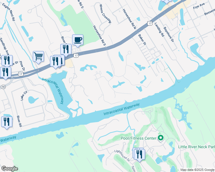 map of restaurants, bars, coffee shops, grocery stores, and more near 4539 Greenbriar Drive in Little River