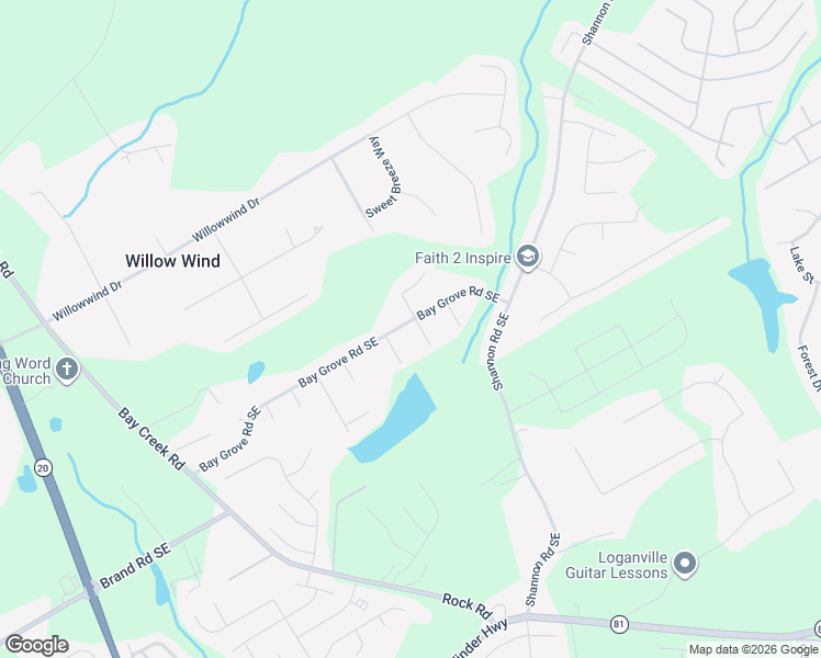 map of restaurants, bars, coffee shops, grocery stores, and more near 3661 Bay Cove Court in Loganville