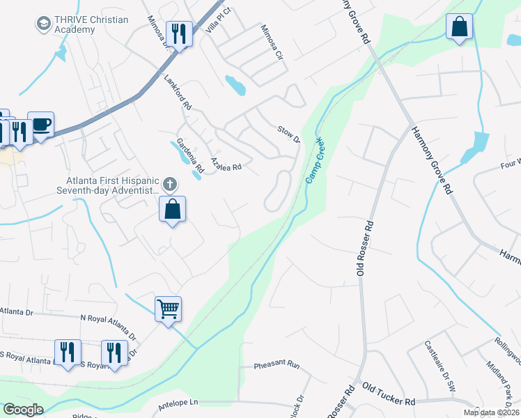 map of restaurants, bars, coffee shops, grocery stores, and more near 254 Kent Valley Circle in Tucker