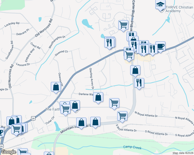 map of restaurants, bars, coffee shops, grocery stores, and more near 2634 Summit Hills Lane in Tucker