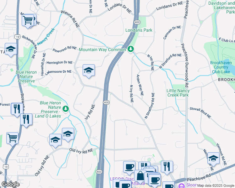 map of restaurants, bars, coffee shops, grocery stores, and more near 4015 Wieuca Road Northeast in Atlanta