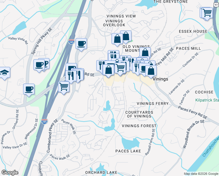 map of restaurants, bars, coffee shops, grocery stores, and more near 3529 Broughton Square in Atlanta