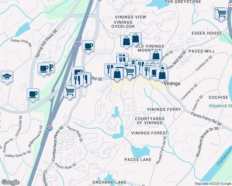 map of restaurants, bars, coffee shops, grocery stores, and more near 2768 Broughton Square in Atlanta