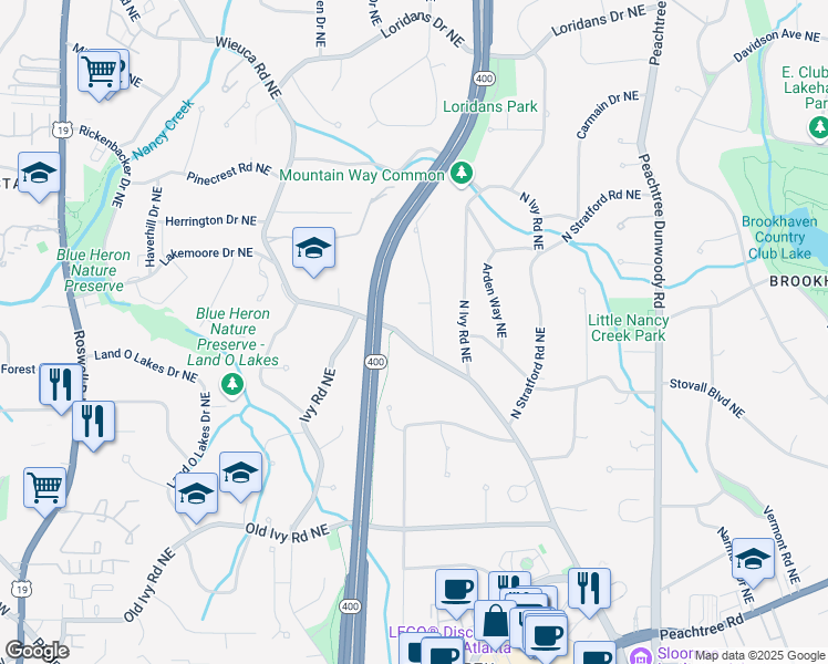 map of restaurants, bars, coffee shops, grocery stores, and more near 4015 Wieuca Road Northeast in Atlanta