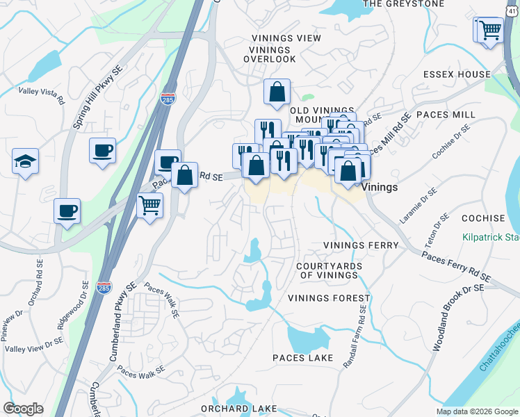 map of restaurants, bars, coffee shops, grocery stores, and more near 3525 Broughton Square in Atlanta