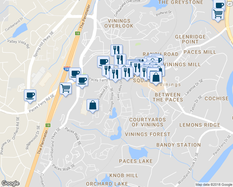 map of restaurants, bars, coffee shops, grocery stores, and more near 3521 Broughton Square in Atlanta