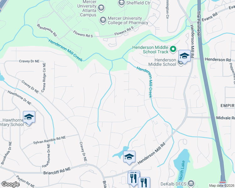 map of restaurants, bars, coffee shops, grocery stores, and more near 2655 Rangewood Drive Northeast in Atlanta