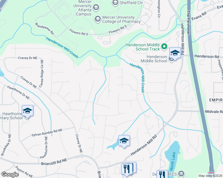 map of restaurants, bars, coffee shops, grocery stores, and more near 2655 Rangewood Drive Northeast in Atlanta