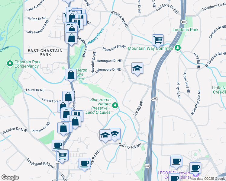 map of restaurants, bars, coffee shops, grocery stores, and more near 477 Emily Reed Lane in Atlanta
