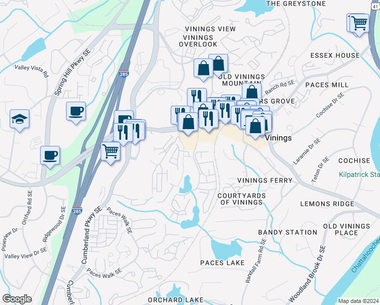 map of restaurants, bars, coffee shops, grocery stores, and more near 3521 Broughton Square in Atlanta