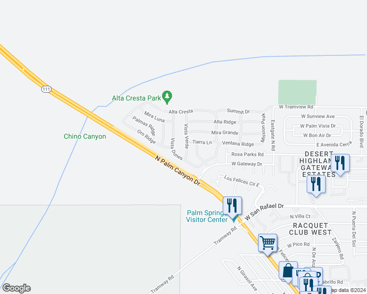 map of restaurants, bars, coffee shops, grocery stores, and more near 3713 Vista Verde in Palm Springs