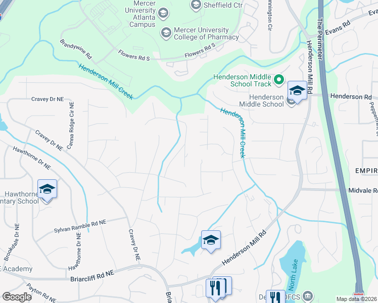 map of restaurants, bars, coffee shops, grocery stores, and more near 2655 Rangewood Drive Northeast in Atlanta