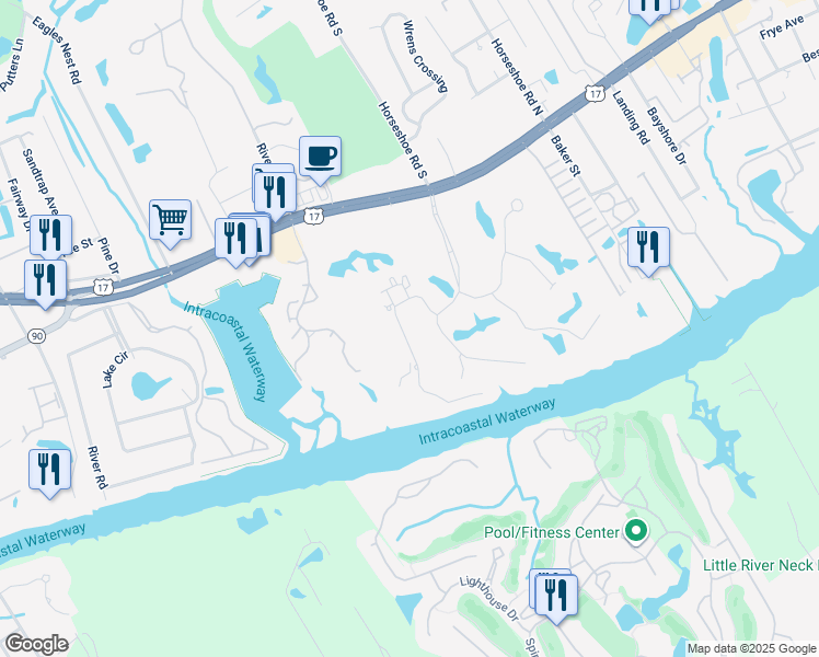 map of restaurants, bars, coffee shops, grocery stores, and more near 4539 Greenbriar Drive in Little River