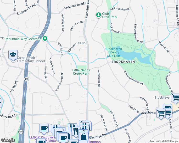 map of restaurants, bars, coffee shops, grocery stores, and more near 919 Winall Down Road Northeast in Atlanta