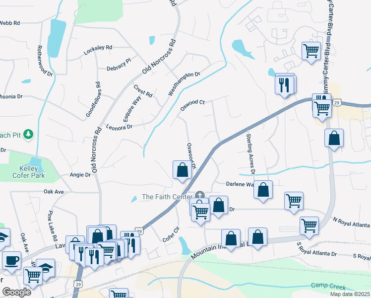 map of restaurants, bars, coffee shops, grocery stores, and more near 2648 Oswood Drive in Tucker