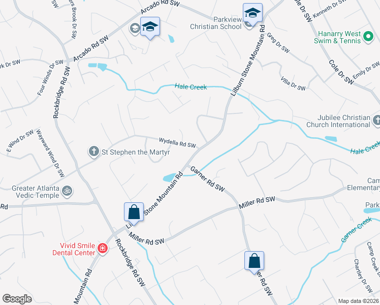 map of restaurants, bars, coffee shops, grocery stores, and more near 5141 Lilburn Stone Mountain Road in Lilburn