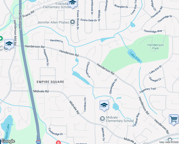 map of restaurants, bars, coffee shops, grocery stores, and more near 2655 Churchwell Lane in Tucker