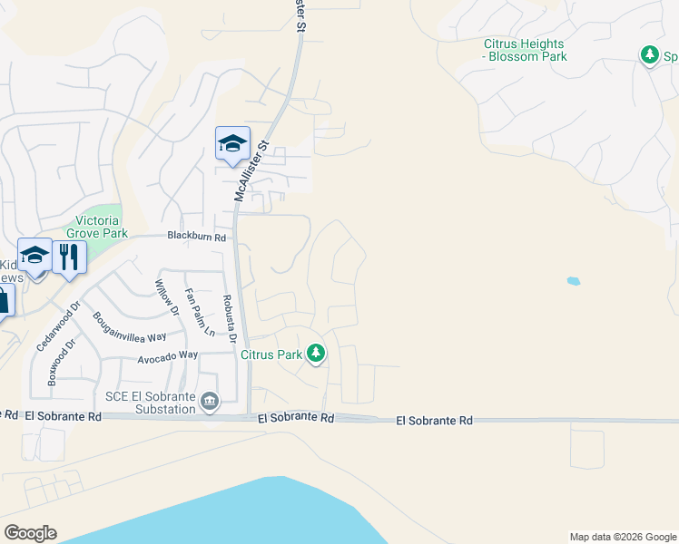 map of restaurants, bars, coffee shops, grocery stores, and more near 13021 Atlas Peak Drive in Riverside