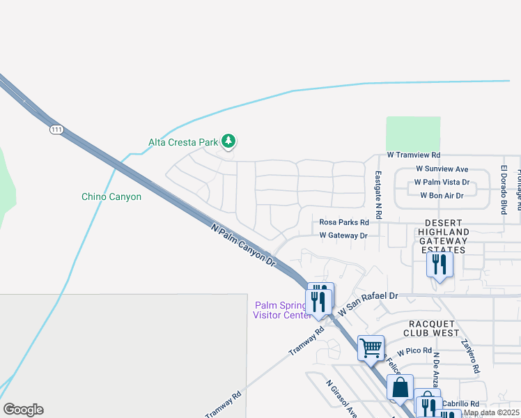 map of restaurants, bars, coffee shops, grocery stores, and more near 3744 Vista Verde in Palm Springs