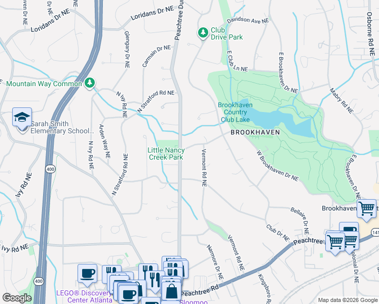 map of restaurants, bars, coffee shops, grocery stores, and more near 919 Winall Down Road Northeast in Atlanta