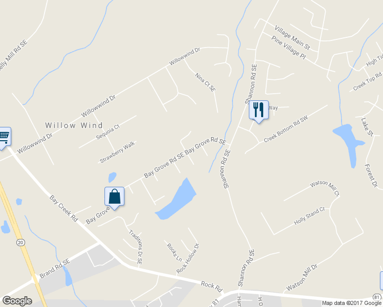 map of restaurants, bars, coffee shops, grocery stores, and more near 3662 Bay Cove Court in Loganville