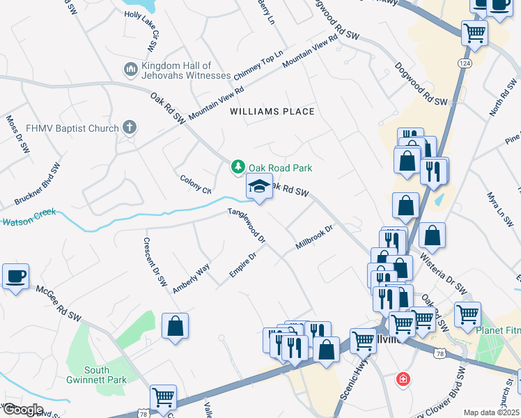 map of restaurants, bars, coffee shops, grocery stores, and more near in Snellville