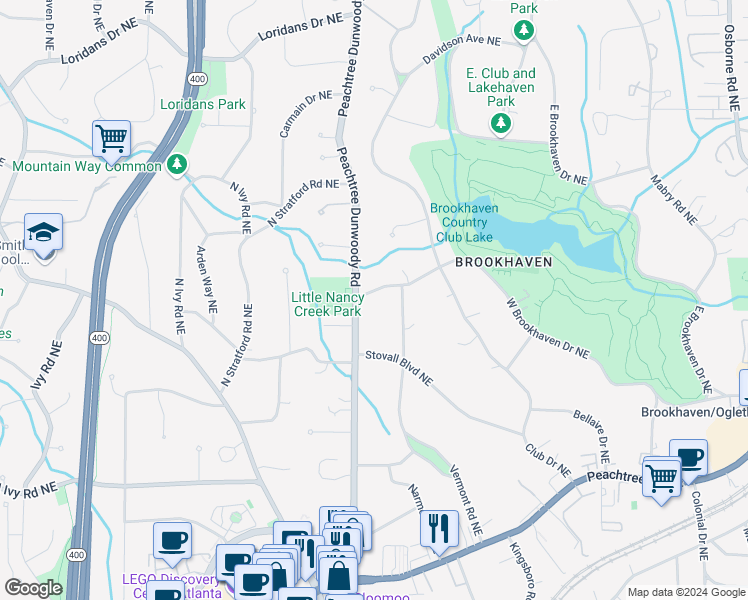 map of restaurants, bars, coffee shops, grocery stores, and more near 919 Winall Down Rd NE in Atlanta