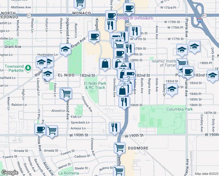 map of restaurants, bars, coffee shops, grocery stores, and more near 18324 Mansel Avenue in Redondo Beach