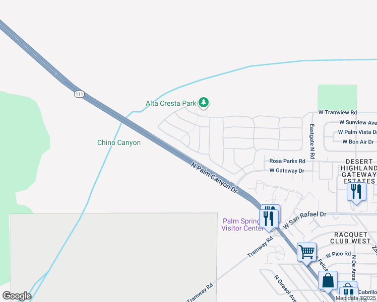 map of restaurants, bars, coffee shops, grocery stores, and more near 1141 Oro Ridge in Palm Springs