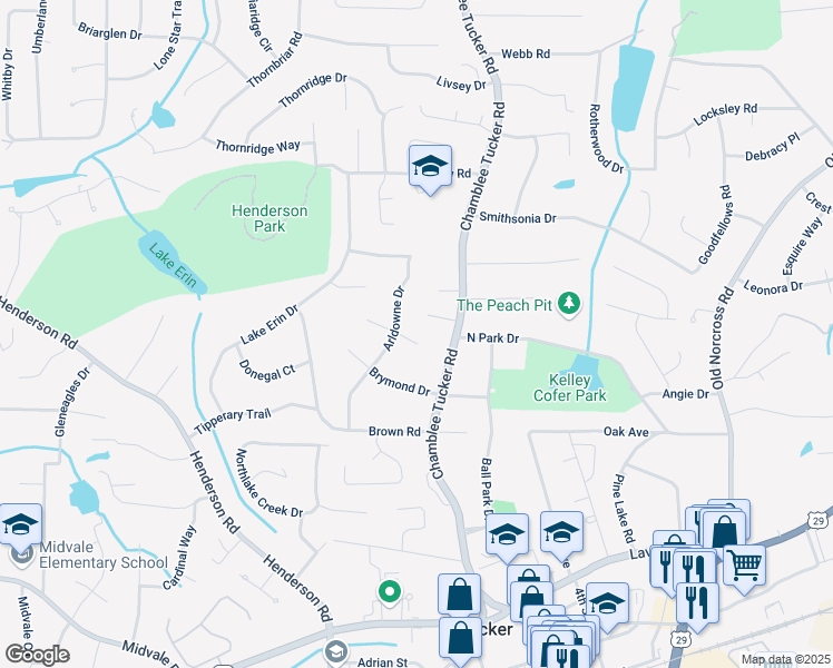 map of restaurants, bars, coffee shops, grocery stores, and more near 4108 East Kasselryne Court in Tucker