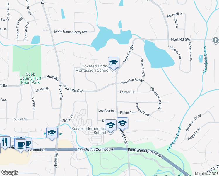 map of restaurants, bars, coffee shops, grocery stores, and more near 545 Hurt Road Southwest in Smyrna