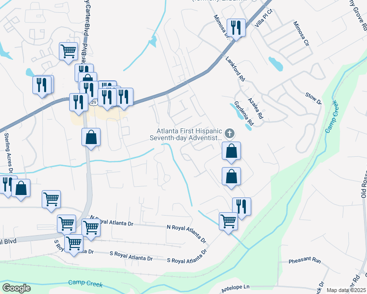 map of restaurants, bars, coffee shops, grocery stores, and more near 6231 Thorncrest Drive in Tucker