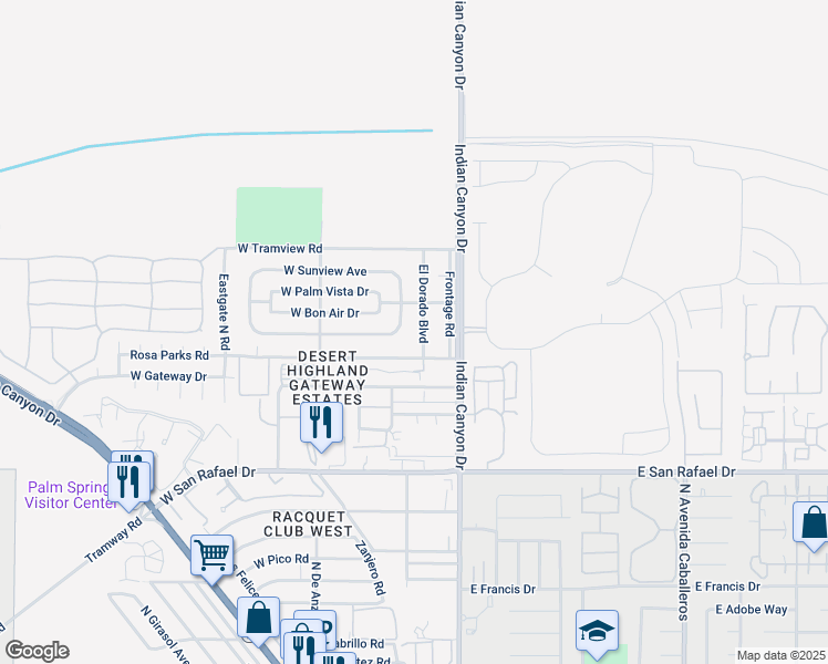 map of restaurants, bars, coffee shops, grocery stores, and more near 3775 El Dorado Boulevard in Palm Springs