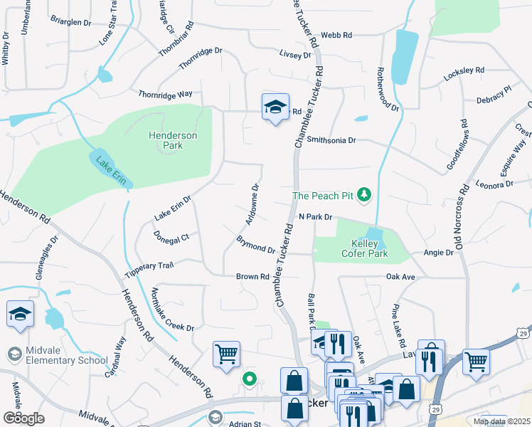 map of restaurants, bars, coffee shops, grocery stores, and more near 4108 East Kasselryne Court in Tucker