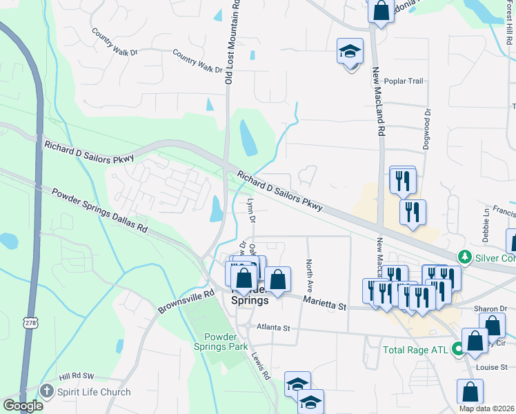 map of restaurants, bars, coffee shops, grocery stores, and more near 4420 Lynn Court in Powder Springs