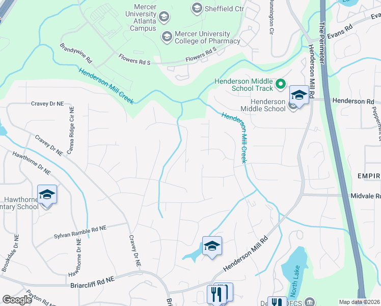 map of restaurants, bars, coffee shops, grocery stores, and more near 2655 Rangewood Drive Northeast in Atlanta