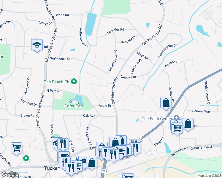 map of restaurants, bars, coffee shops, grocery stores, and more near 2656 Old Norcross Road in Tucker